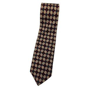 AQUASCUTUM Men's 100% Silk Necktie LUXURY Burgundy Gold Geometric W:3.7" EUC